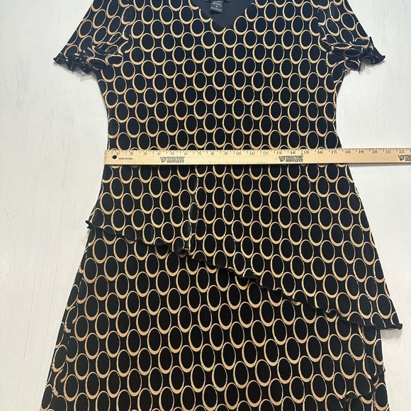 Vintage Connected Apparel Dress Size 16 Black Beige Circle Print Tiered Hem - Picture 4 of 7